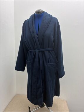 Stafford Navy Waffle Fleece Lined Bath Robe with Belt